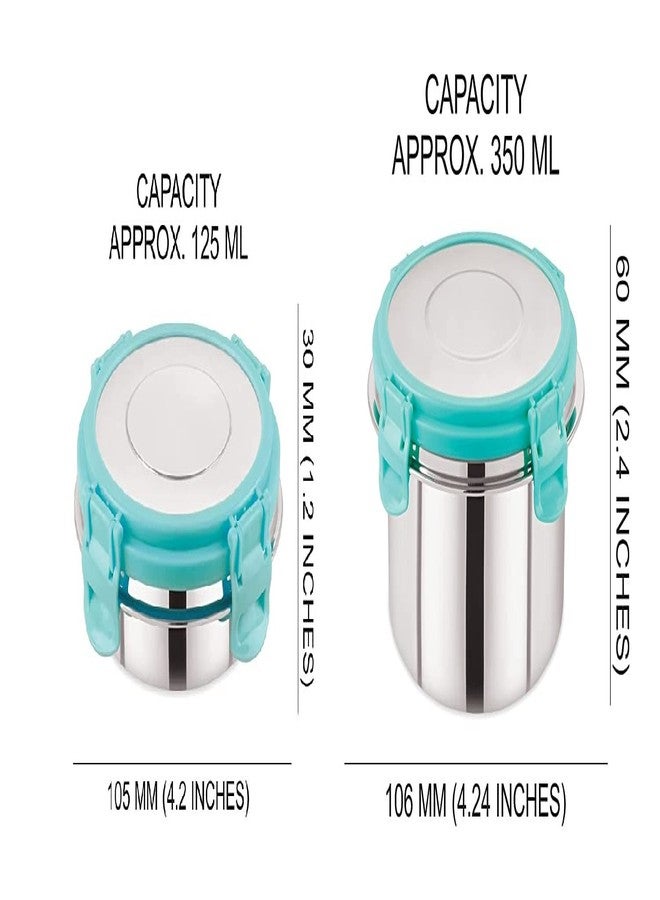 SYGNIUS Leak Proof Click and Seal Lock Stainless Steel Storage/Air Tight Tiffin Container/Lunch Container with Stainless Steel (S.S) lid Combo (125+350ml) - Image 2